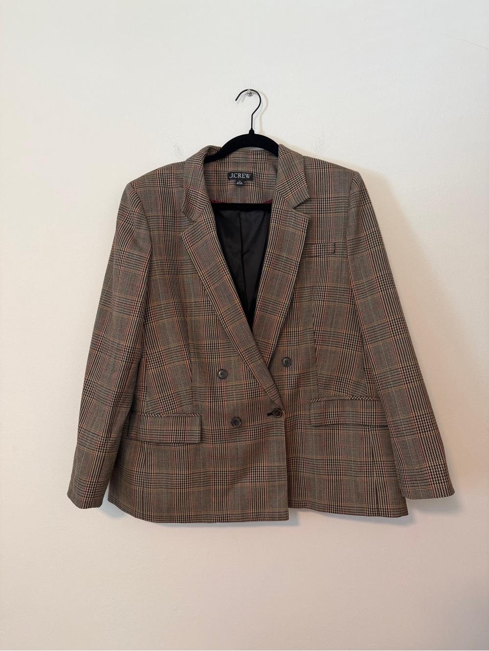 J. Crew Double-Breasted Glen Plaid Blazer in Brown and Tan
